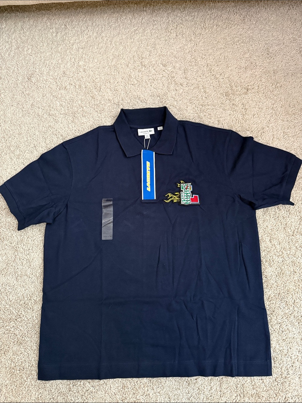 Lacoste Navy Short-Sleeve Polo with Embroidered Patch